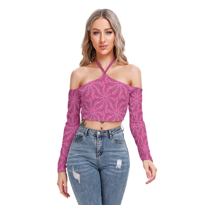 Pink Abstract Women's Halter Lace-up Top