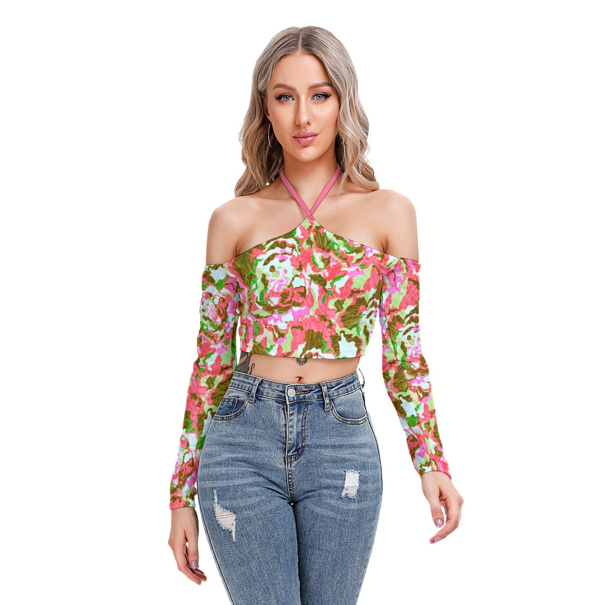 Colorful Abstract Women's Halter Lace-up Top