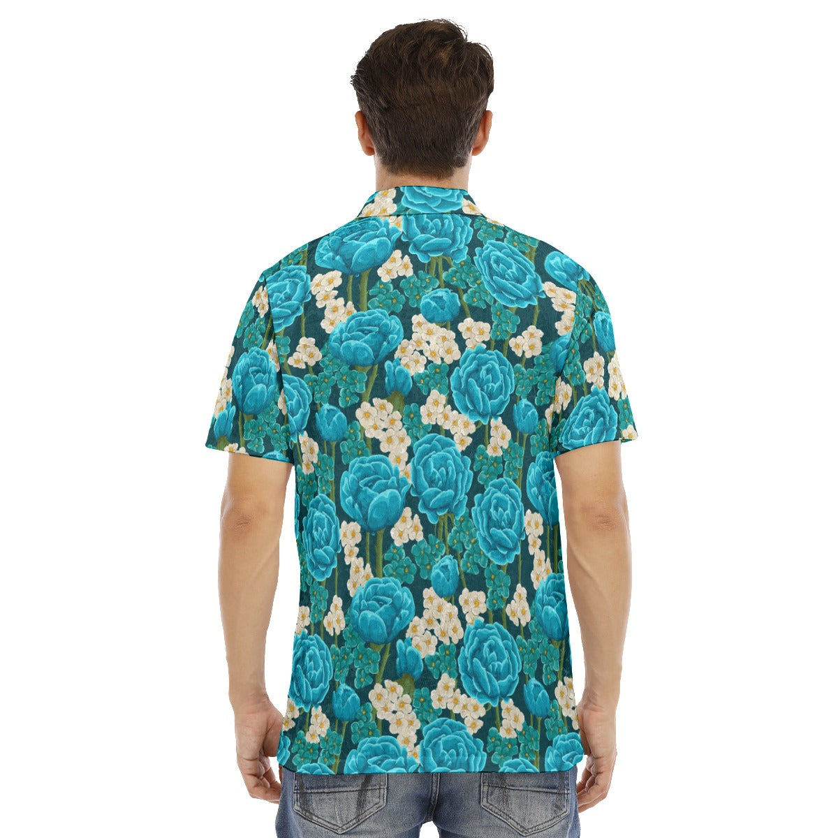 Teal Roses Men's Polo Shirt | Velvet