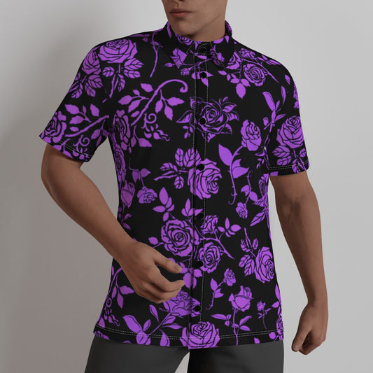 Purple & Black Roses Men's Button Up