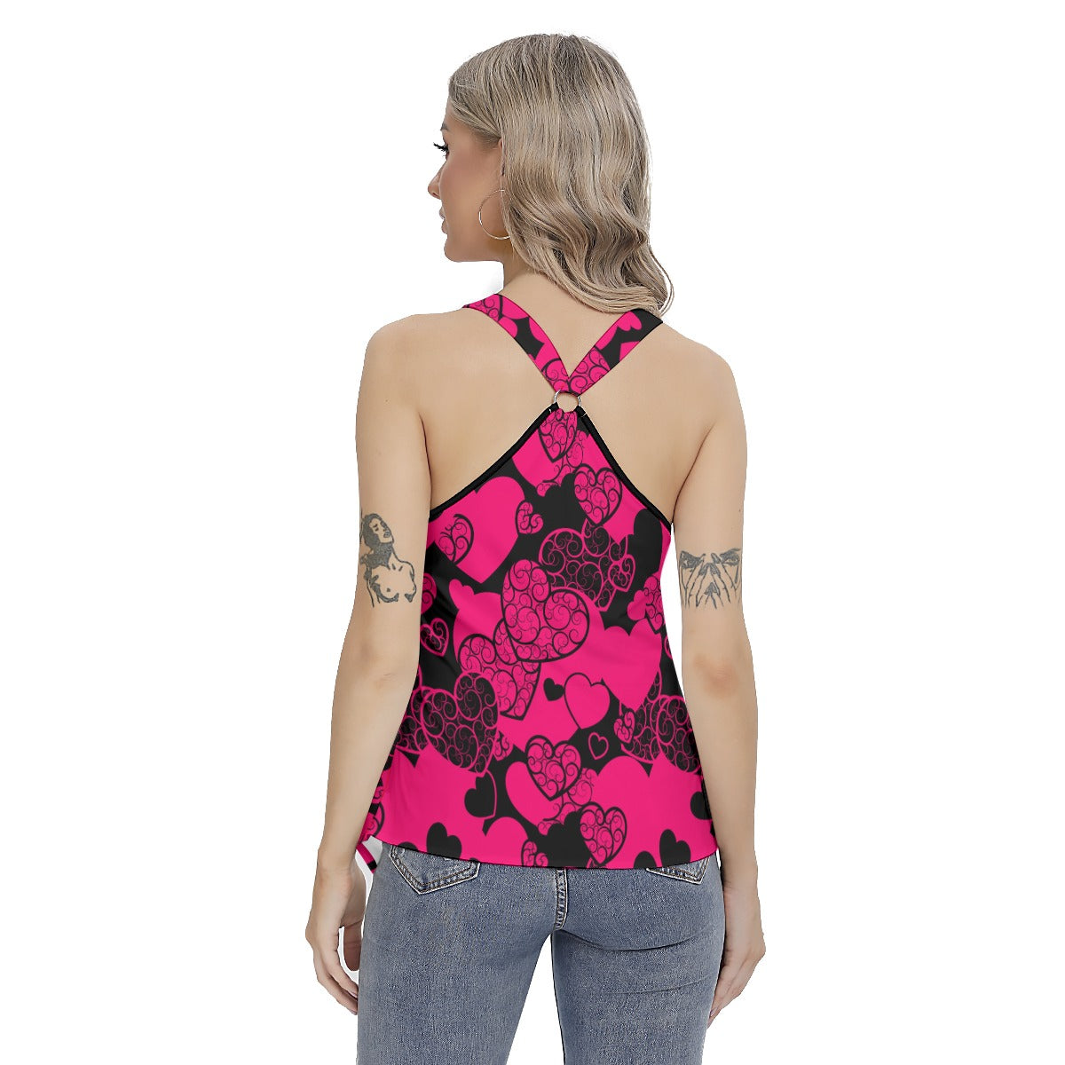 Pink & Black Hearts Women's Skinny Sport Tank Top