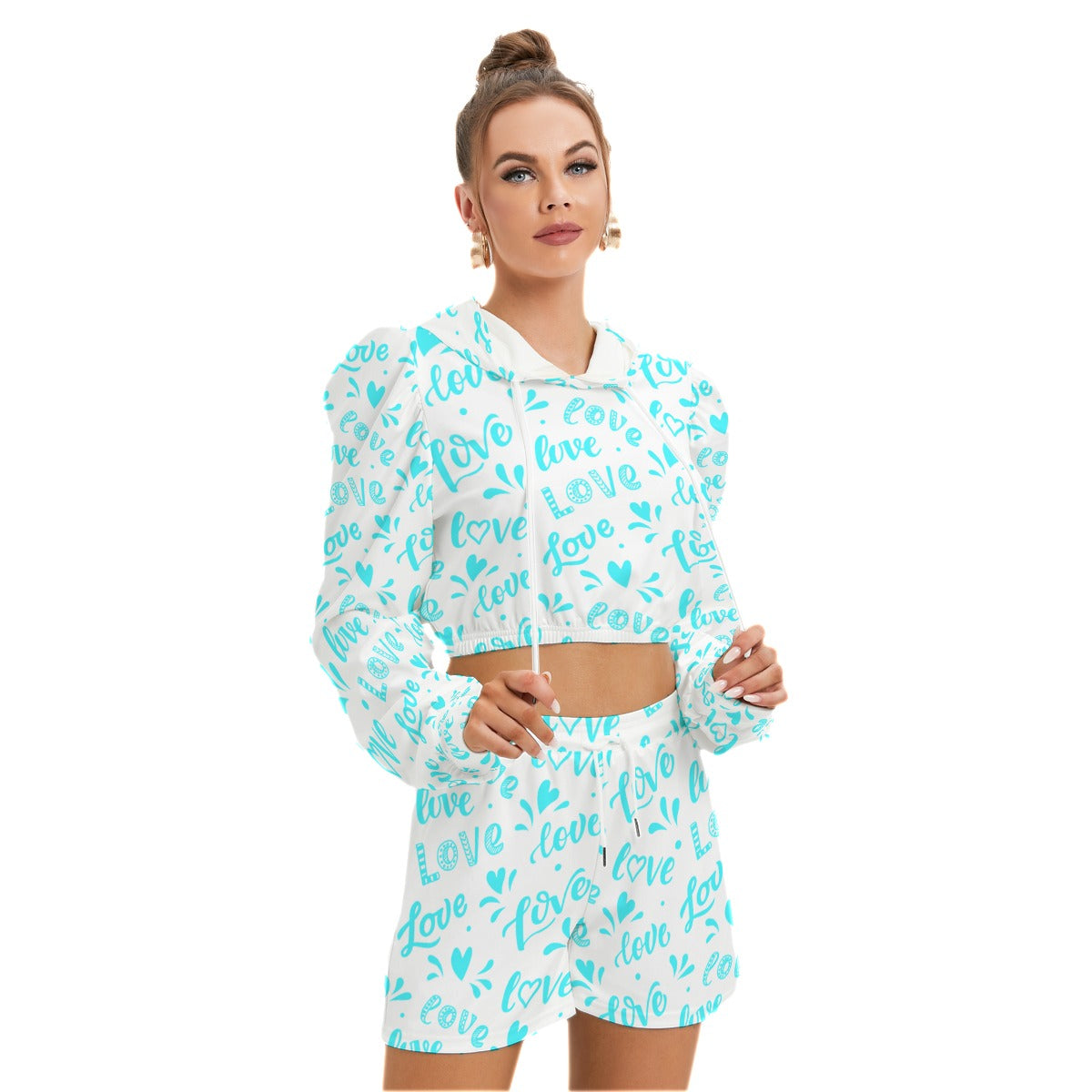 Love Pattern Women's Mirco Fleece Hoodie And Shorts Set