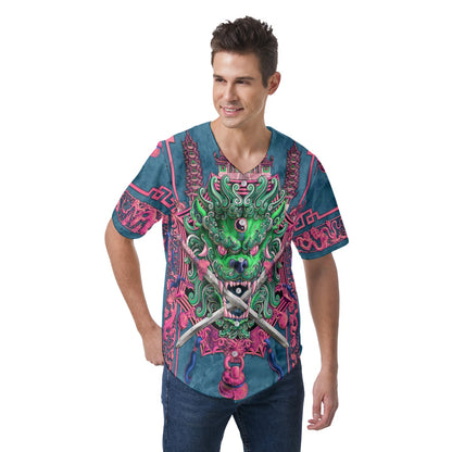 Men's Chinese Dragon Short Sleeve Baseball Jersey