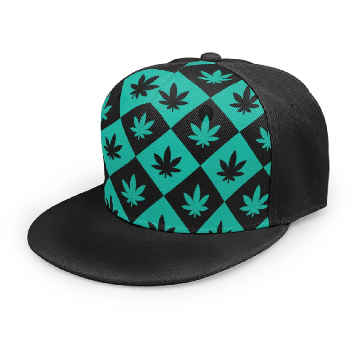 Black & Teal Stoners Only Weed Leaf Checker Snap back