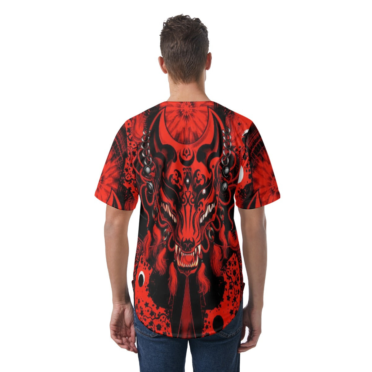 Men's Chinese Wolf Short Sleeve Baseball Jersey