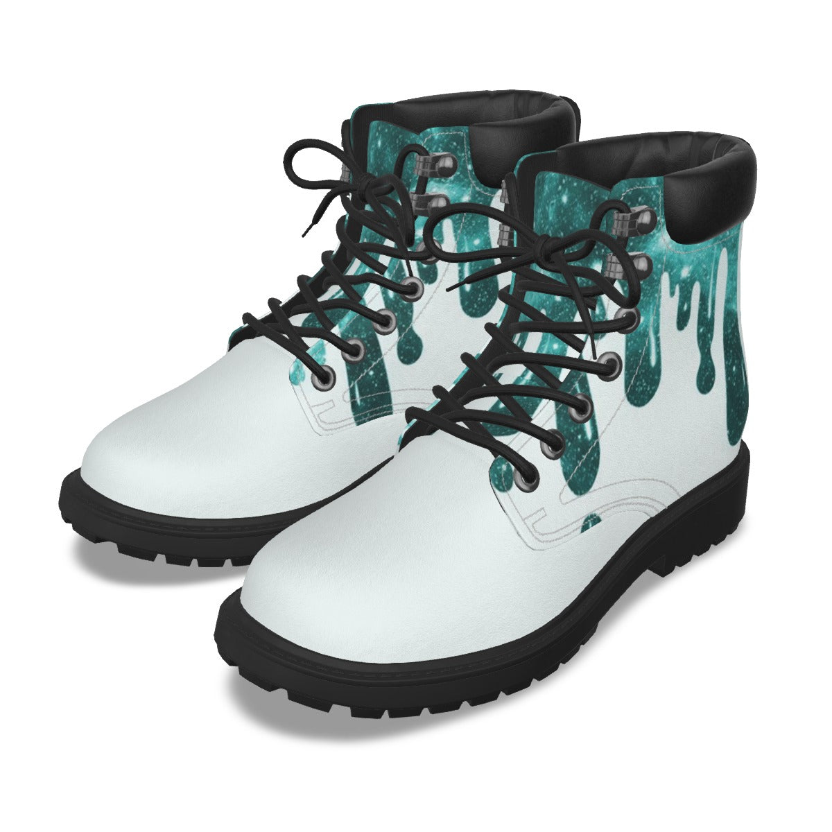 Drippy Teal & White Women's Short Boots