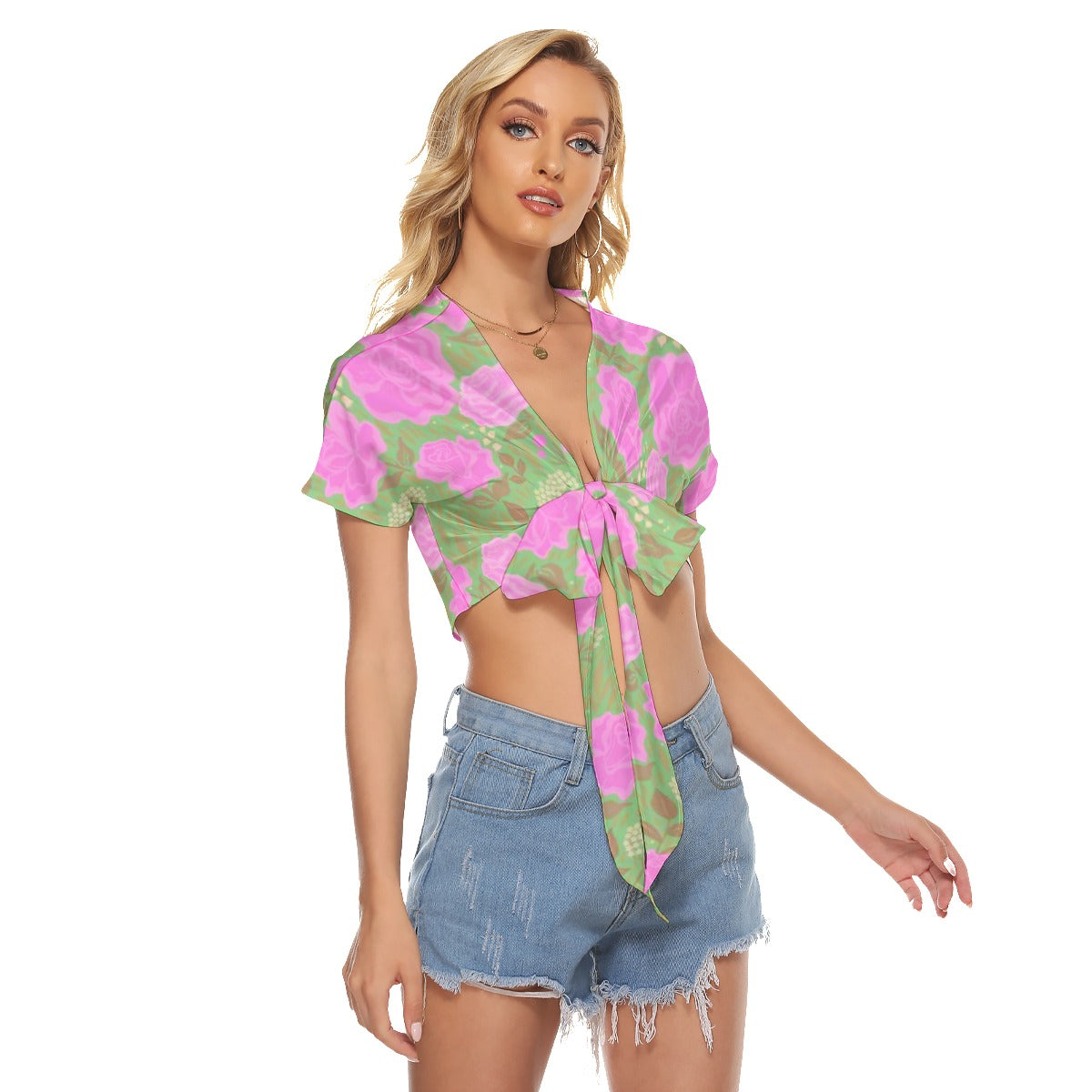 Pink Roses Women's Bandage Crop Top