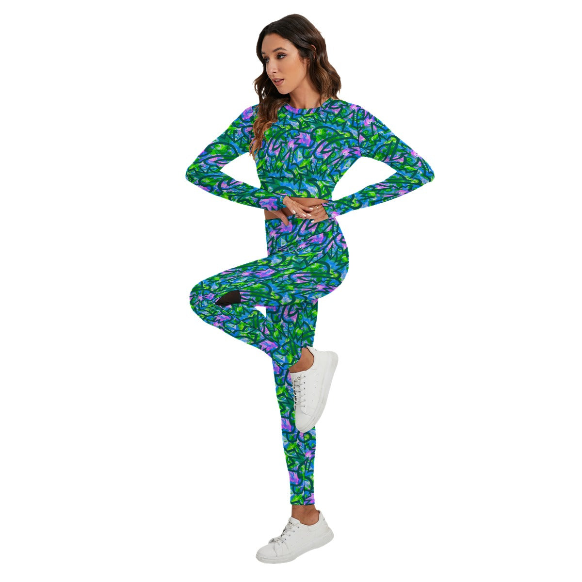 Women's Abstract Graffiti Sport Set With Backless Top And Leggings