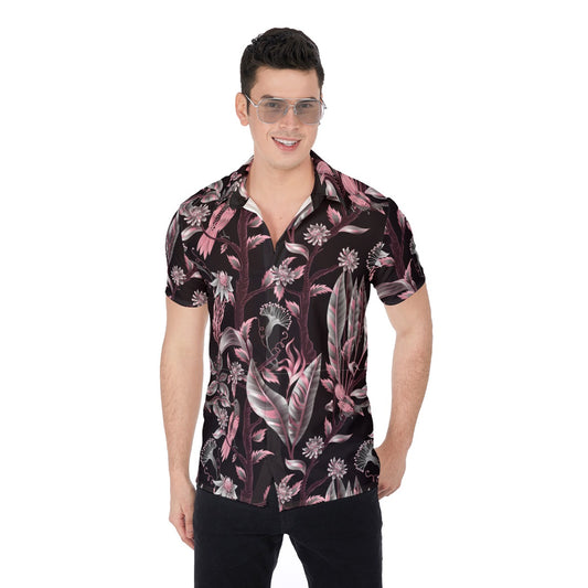 Pink Metallic Leaves Men's Button Up