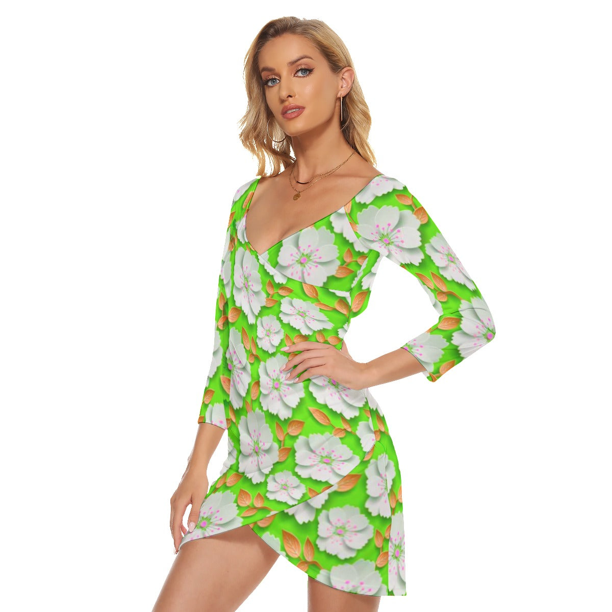 Spring Flowers Women's Off-shoulder Long Sleeve Dress