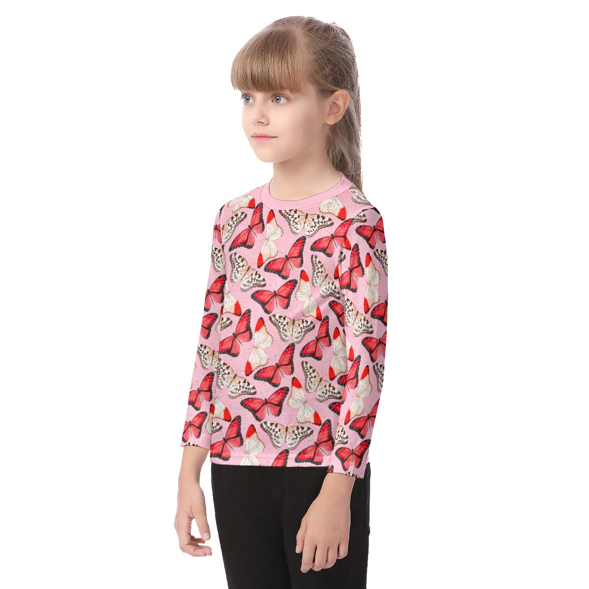 Butterflies Girls O-neck Long Sleeve T-shirt