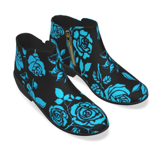 Teal & Black Roses Men's Fashion Boots