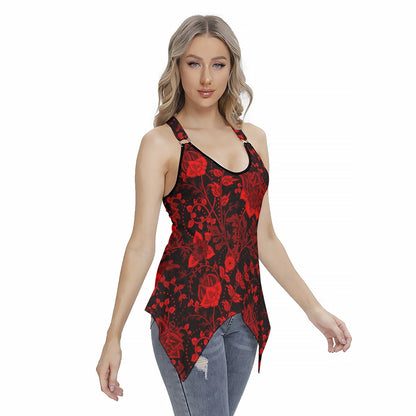 Elegant Black With Red Flowers Women's Skinny Sport Tank Top