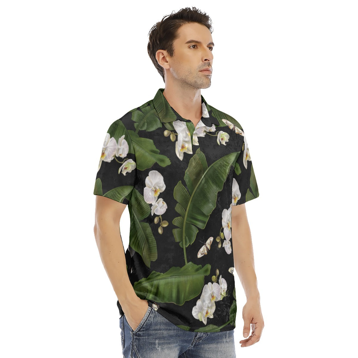 Banana Leaves & Orchids Men's Polo Shirt | Velvet