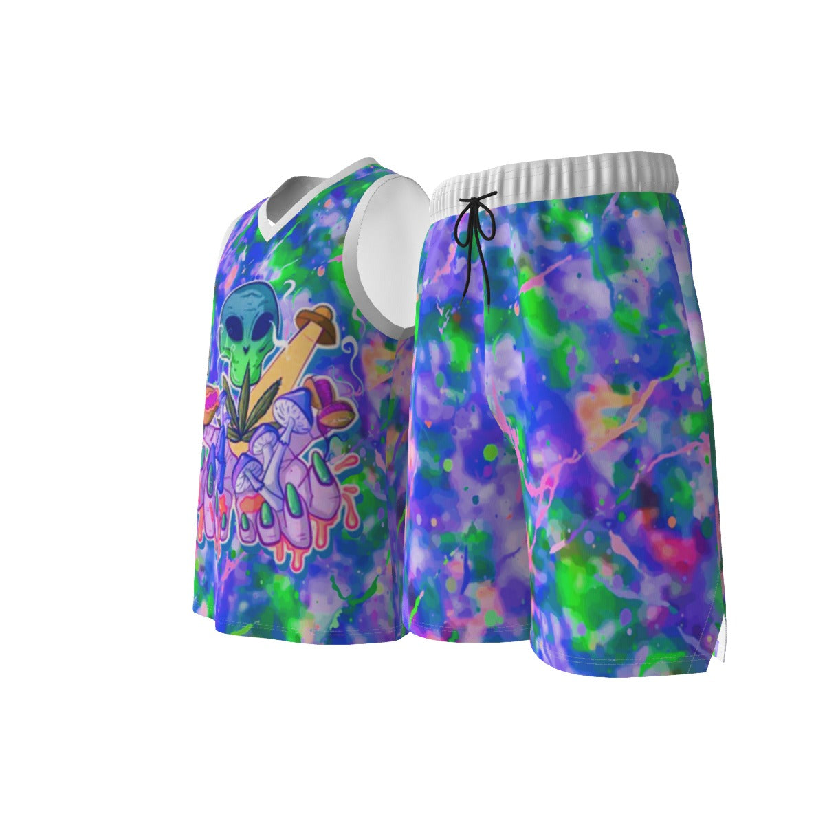 Psychedelic Men's V Neck Basketball Suit