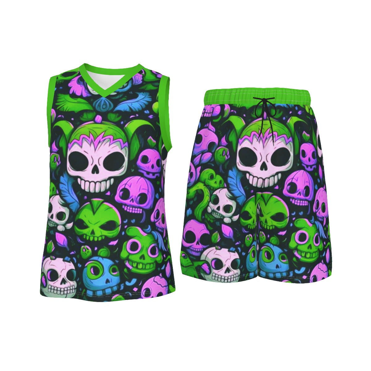 Men's Skull Gang V Neck Basketball Suit