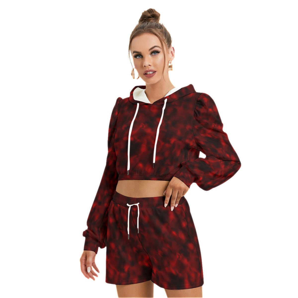 Red & Black Smoke Women's Mirco Fleece Hoodie and Shorts Set