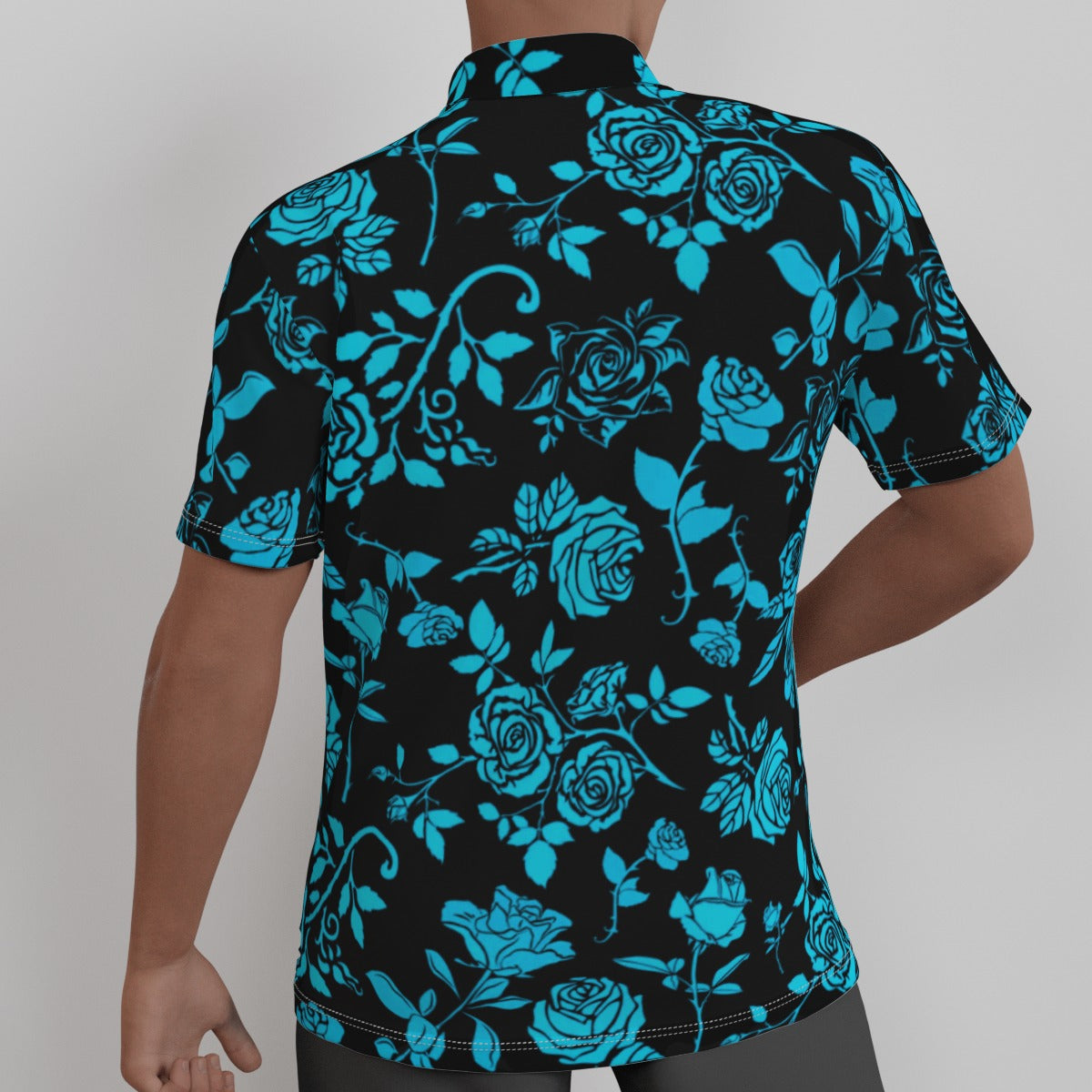 Teal & Black Roses Men's Button Up