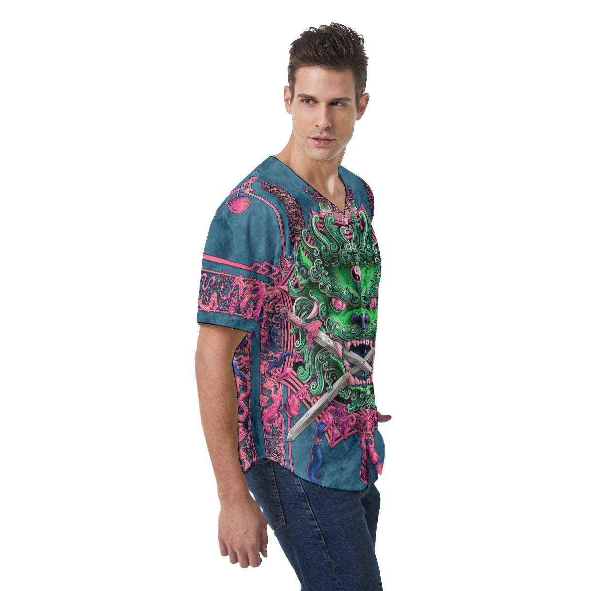 Men's Chinese Dragon Short Sleeve Baseball Jersey