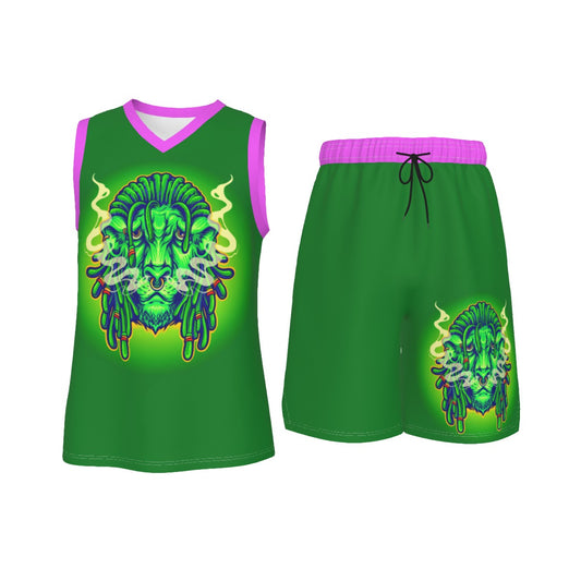 Stoners Only Lion Men's V Neck Basketball Suit