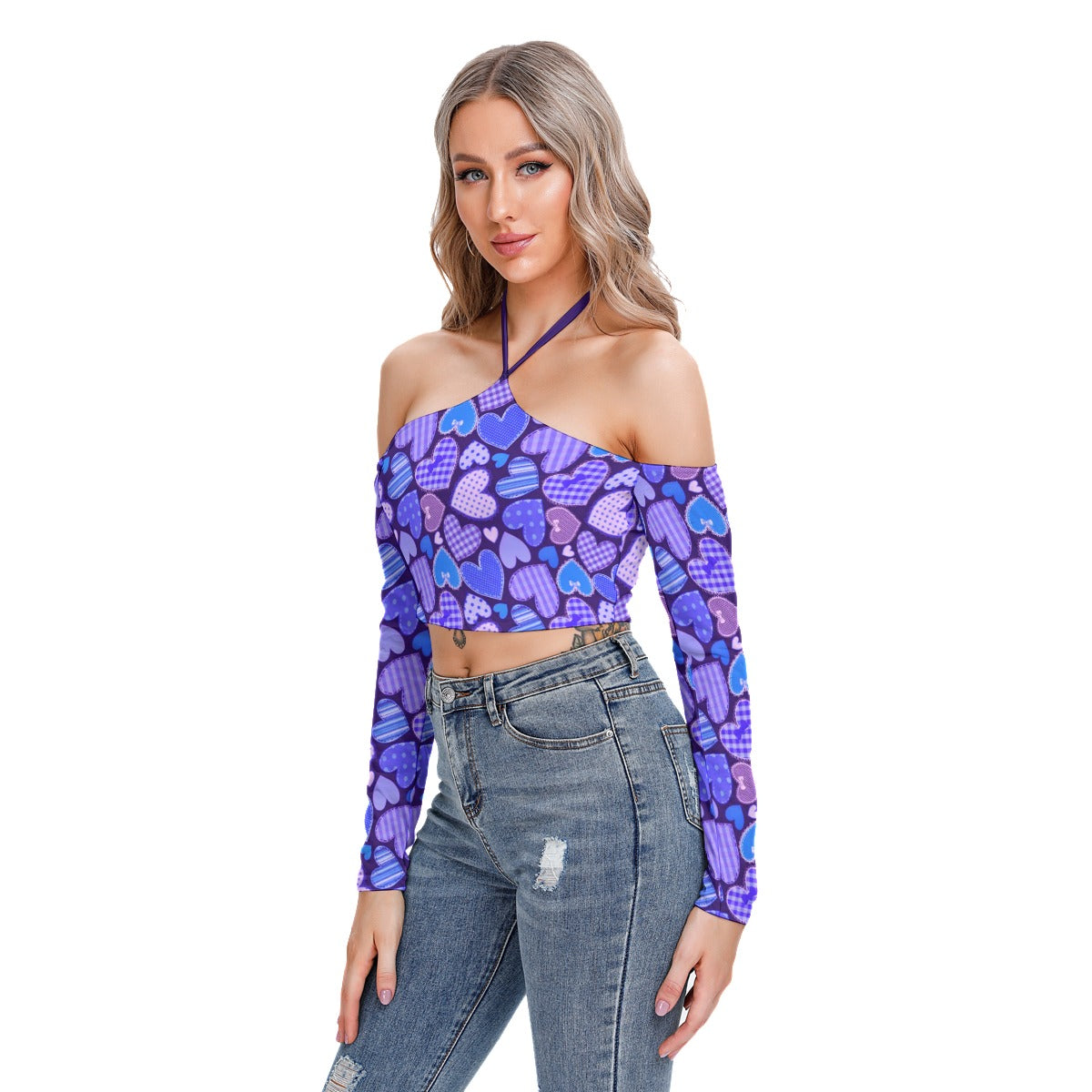 Cute Blue Hearts Women's Halter Lace-up Top