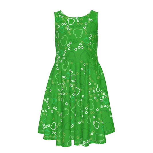 Green Hearts Kid's Sleeveless Vest Dress