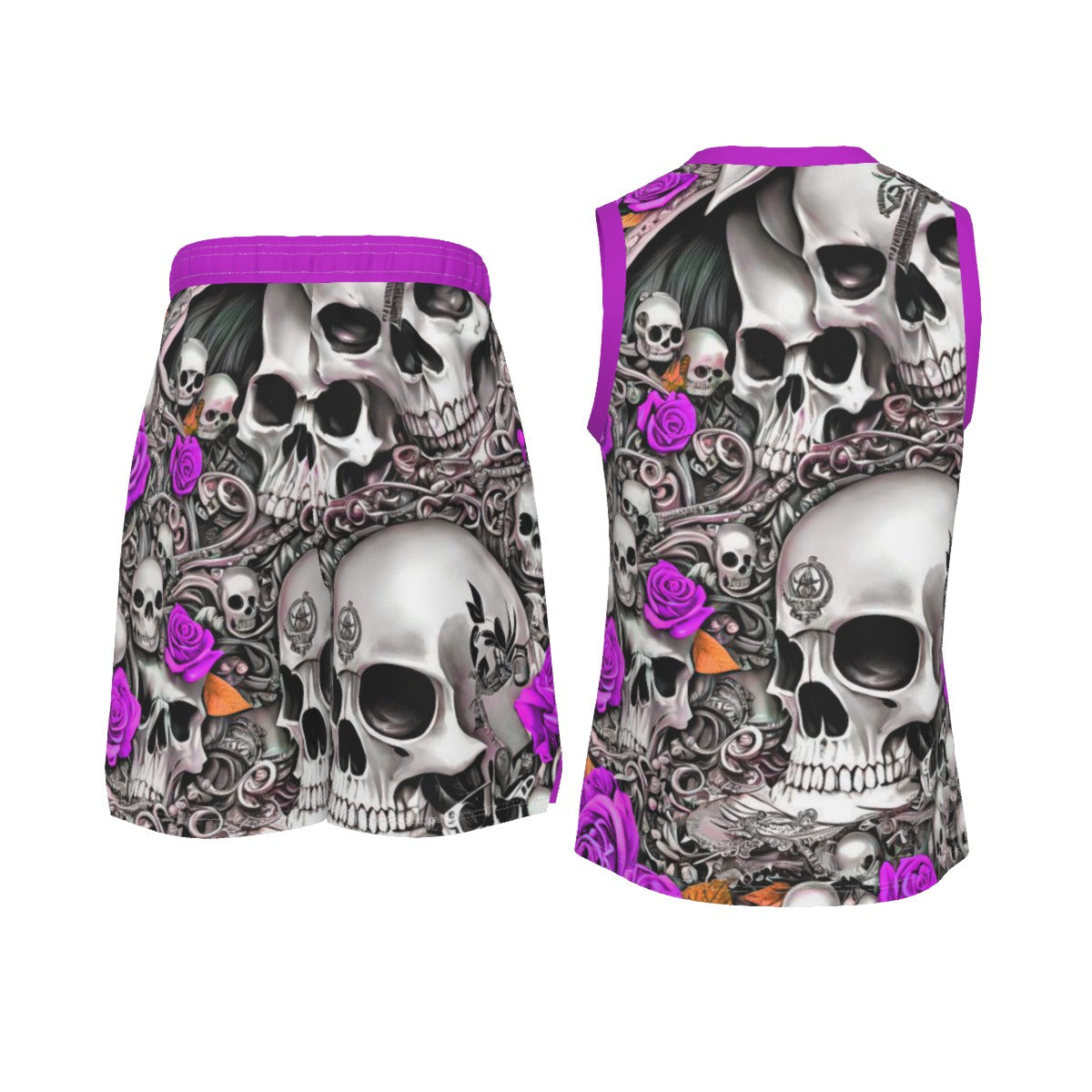 Skulls and Roses Men's V Neck Basketball Suit