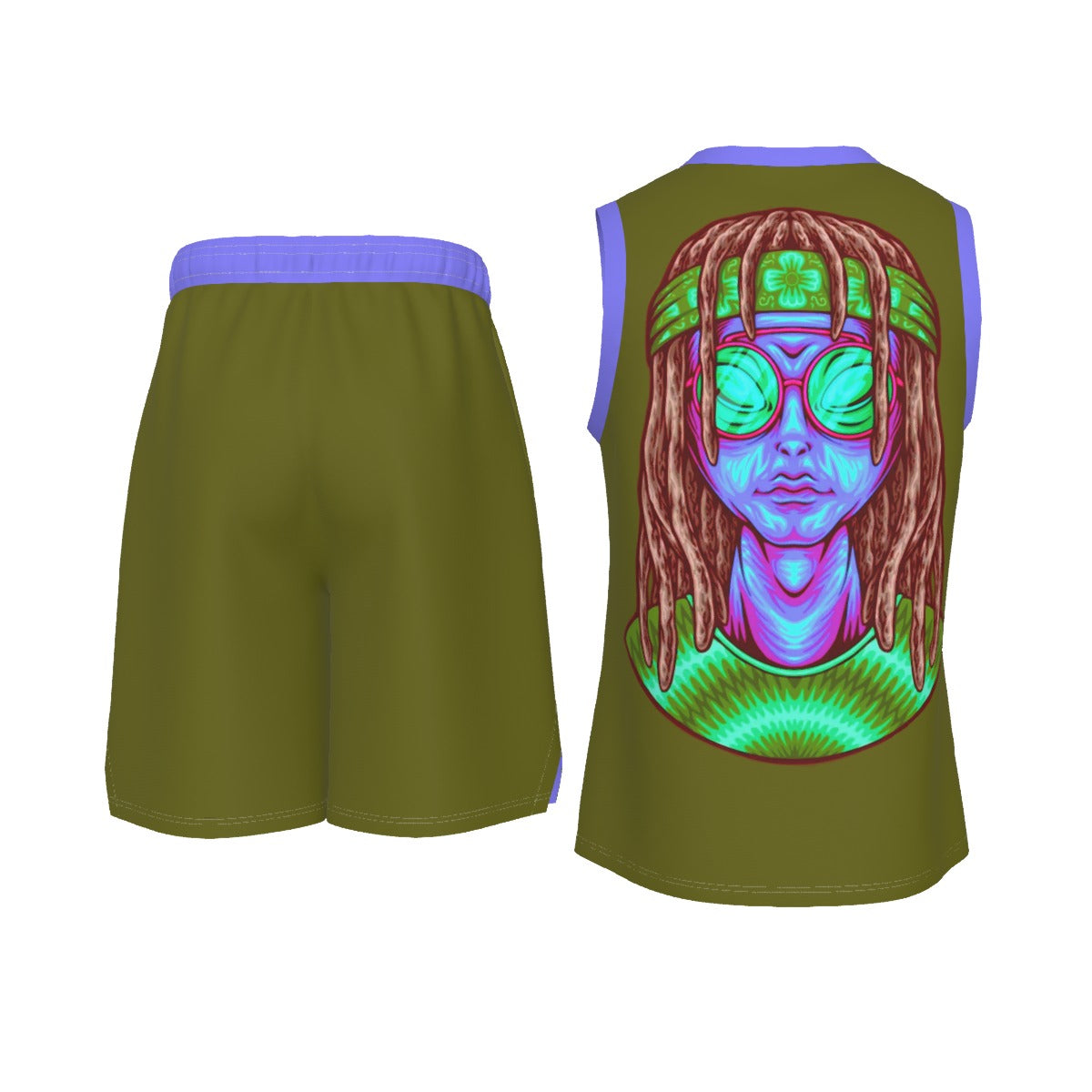 Psychedelic Alien With Dreads Men's V Neck Basketball Suit