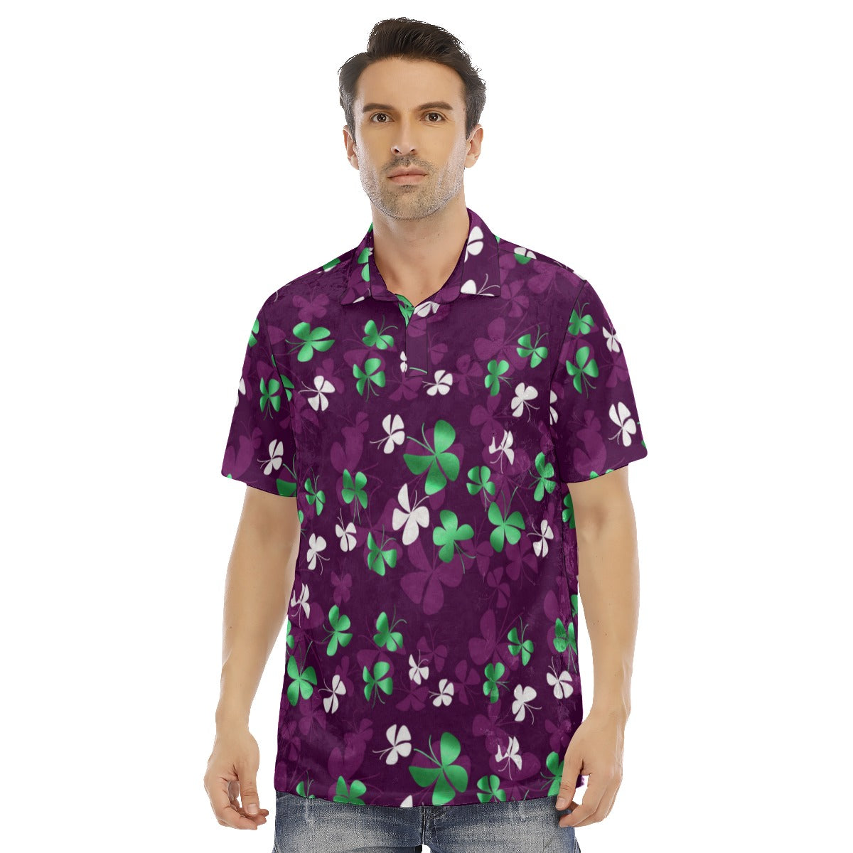 Green & White Butterfly Men's Polo Shirt | Velvet