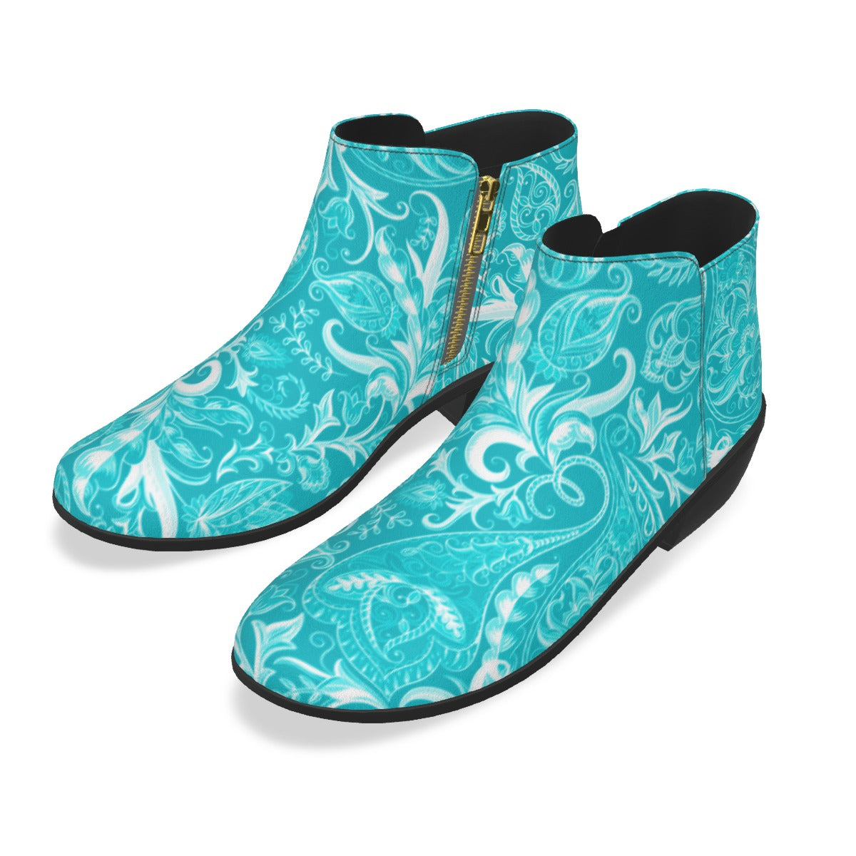 Cute Flowers Teal & White Men's Fashion Boots