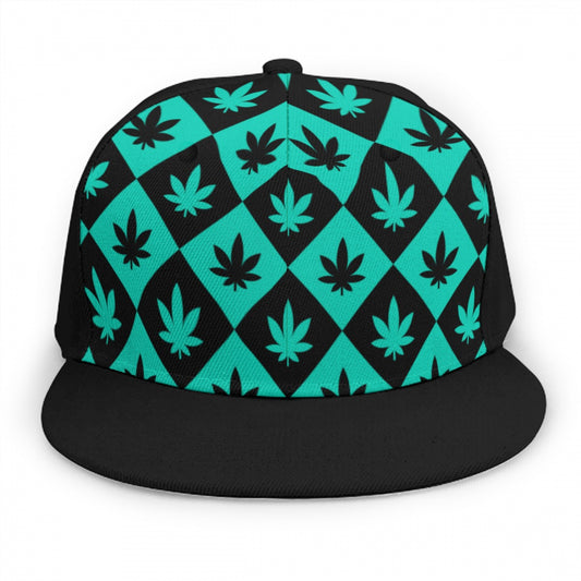 Black & Teal Stoners Only Weed Leaf Checker Snap back