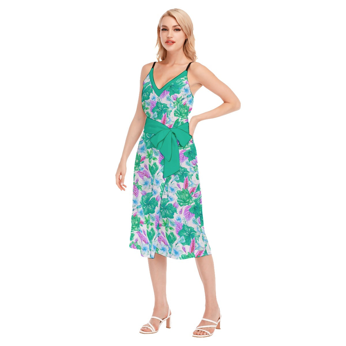 Her Tropical Women's V-neck Cami Dress With Waist Band