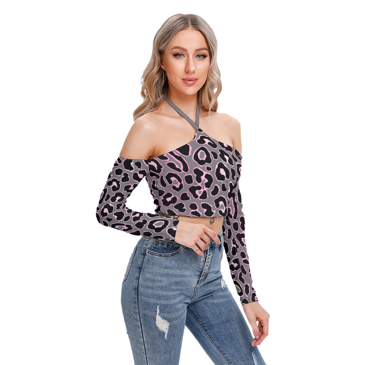 Bellafonte Animal Print Women's Halter Lace-up Top