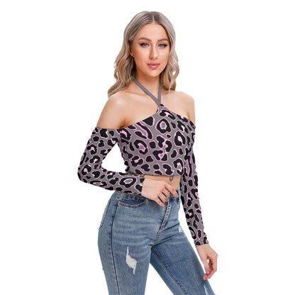 Bellafonte Animal Print Women's Halter Lace-up Top