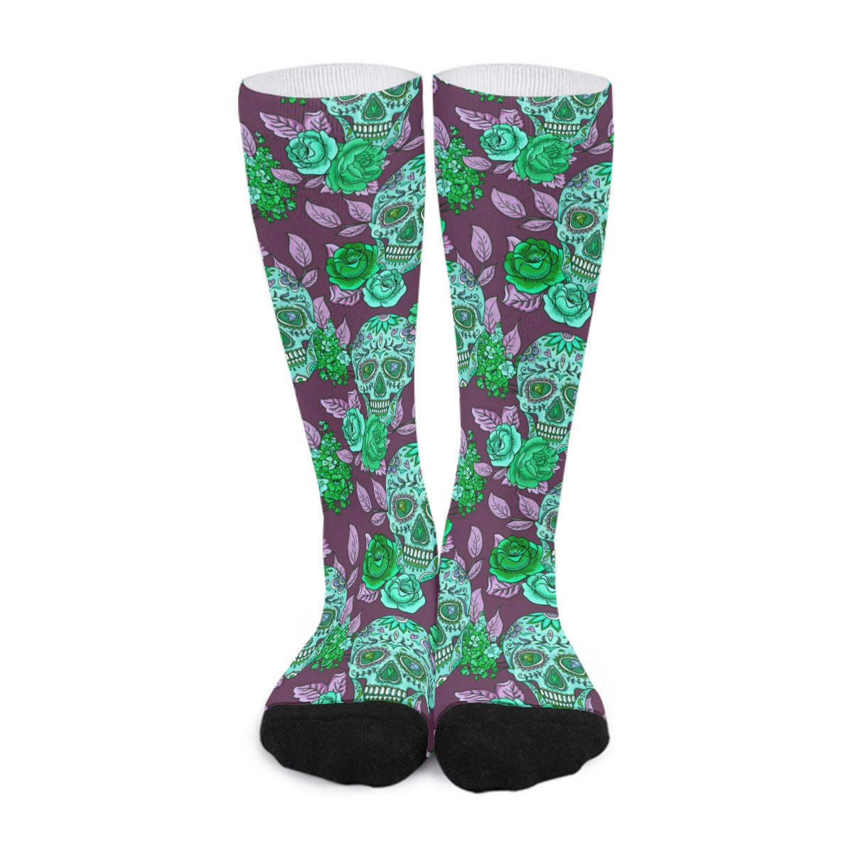 Skull Diamond Eyes & Flowers Long Socks