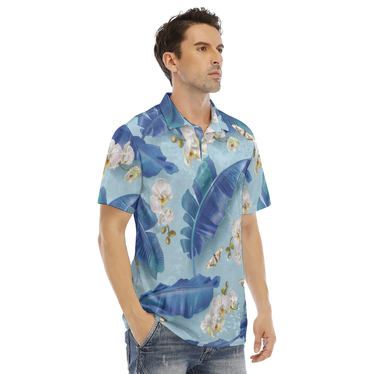 Banana Leaves & Orchids Men's Polo Shirt | Velvet