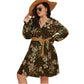 Light Brown Flowers Women's V-neck Dress With Waistband (Plus Size)