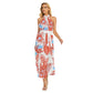Exotic Flowers Women's Wrap Hem Belted Halter Dress