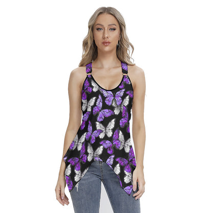 Purple With White Butterflies Women's Skinny Sport Tank Top