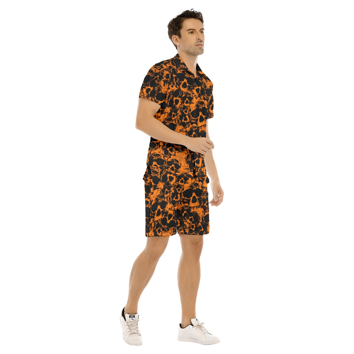 Men's Orange Skull Gang Short Sleeve Shirt Sets