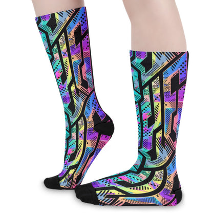 Rainbow Geometric Long Socks