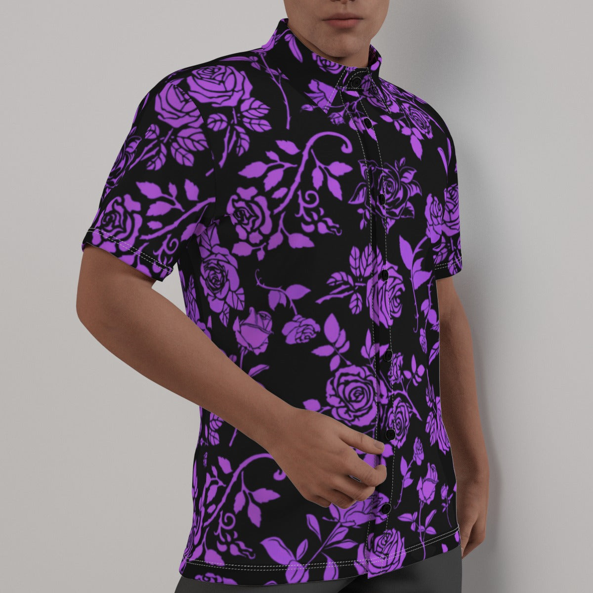 Purple & Black Roses Men's Button Up