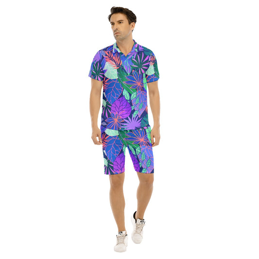 Neon Leaves Men's Short Sleeve Shirt Sets