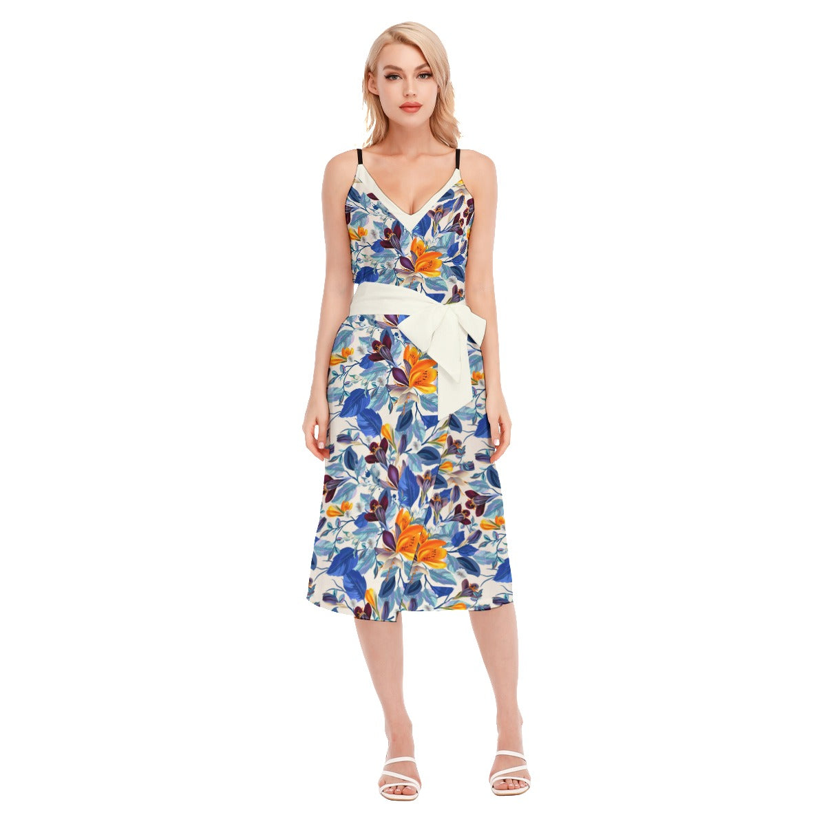 Tropic Summer Women's V-neck Cami Dress With Waist Band