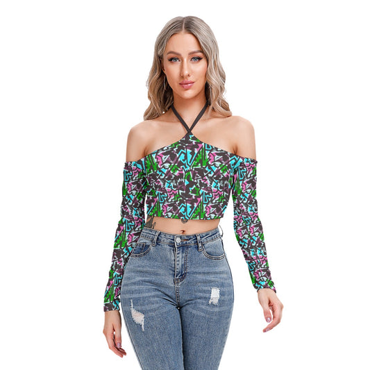 Colorful Geometric Women's Halter Lace-up Top