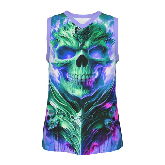 Men's Flaming Skull V Neck Basketball Top