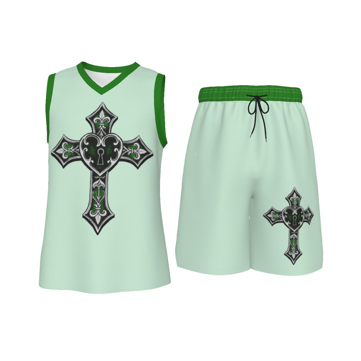 Heart & Cross Men's V Neck Basketball Suit