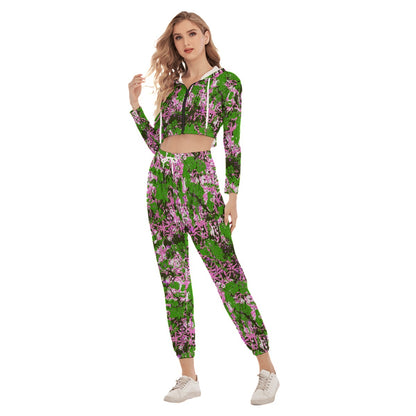 Abstract Grunge Women's Crop Hoodie Sports Sets