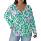 Women's Tropical Hawaiian Hibiscus Flowers V-neck T-shirt With Curved Hem(Plus Size)