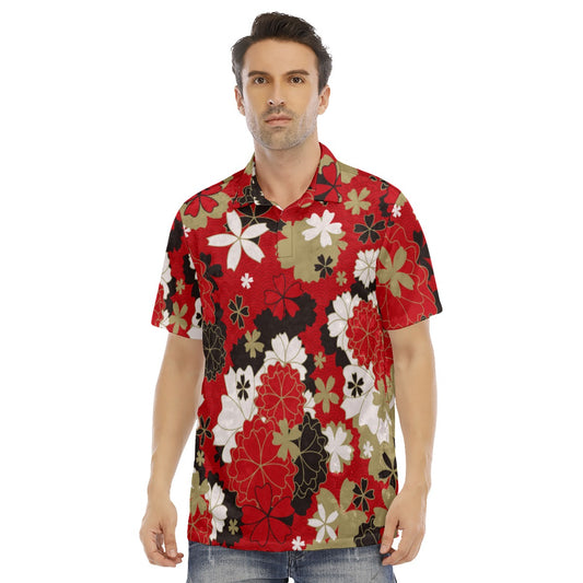 Japanese Style Flowers Men's Polo Shirt | Velvet